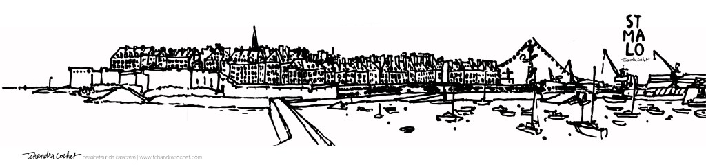 Carte postale panoramique Saint-Malo, carte postale dessin Saint-Malo