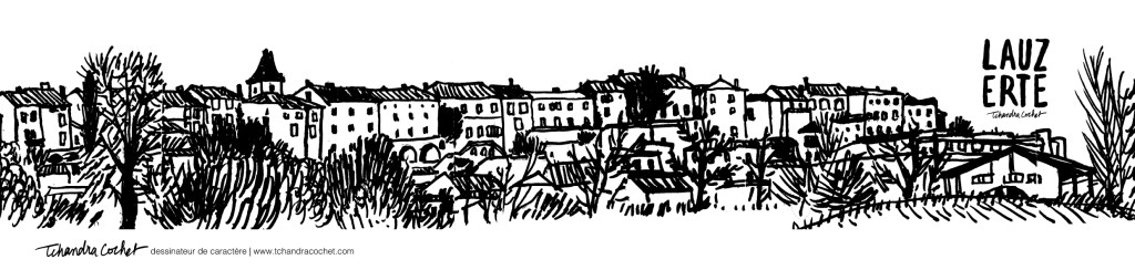 Carte postale panoramique Lauzerte, carte postale dessin Lauzerte