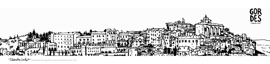 Carte postale panoramique Gordes, carte postale dessin Gordes