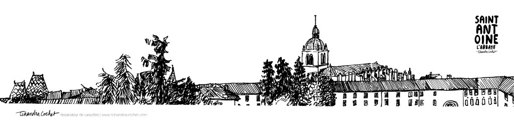 Carte postale panoramique abbaye de Saint-Antoine, carte postale dessin abbaye de Saint-Antoine