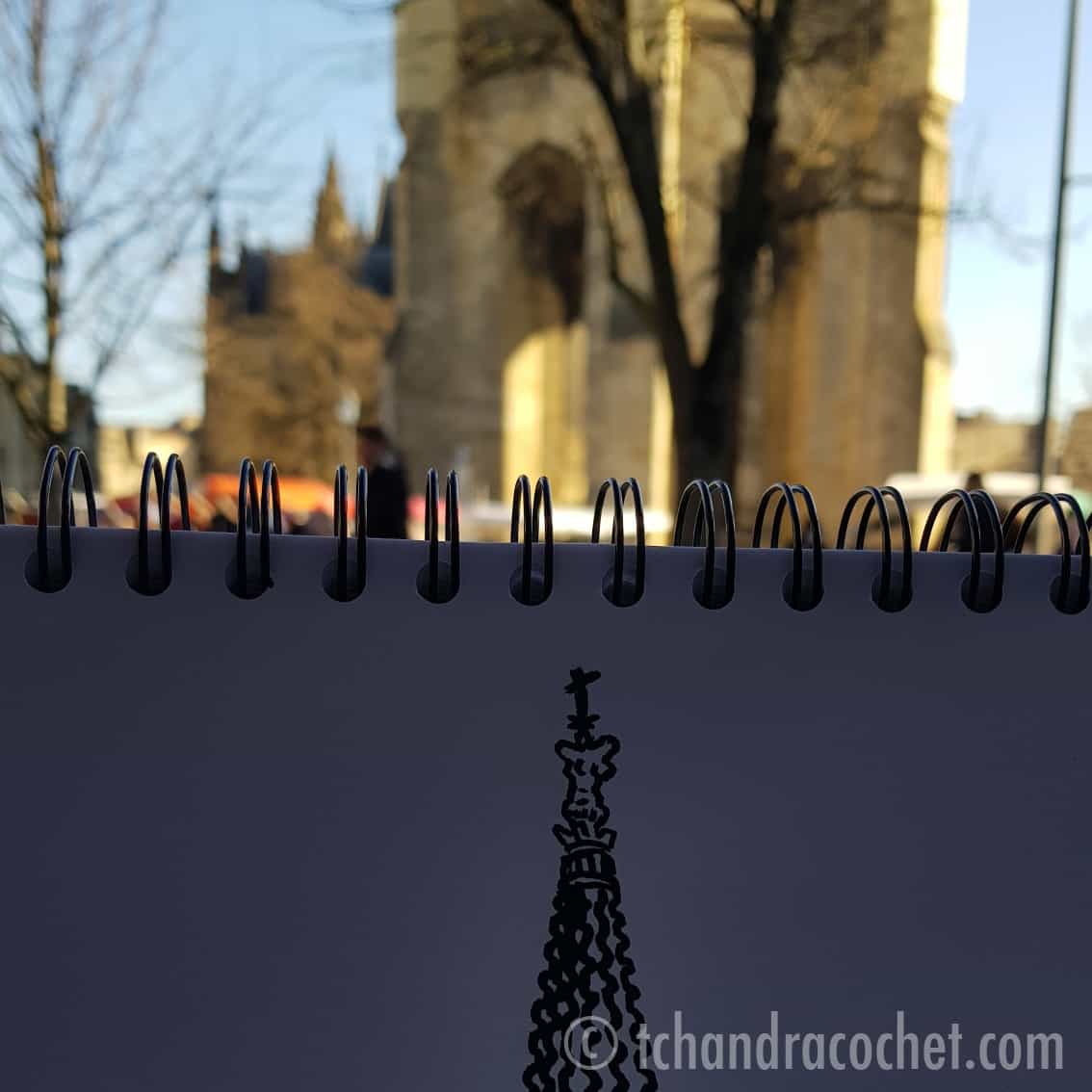 Dessin de la Flèche Saint-Michel à Bordeaux