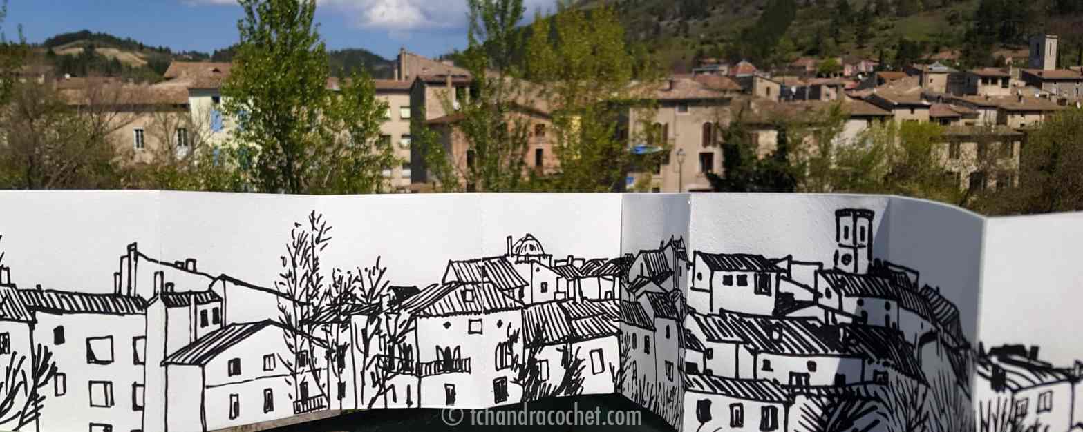 Dessin panoramique de Saillans Drôme