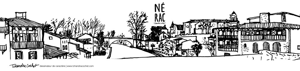 Dessin panoramique de Nérac par Tchandra Cochet