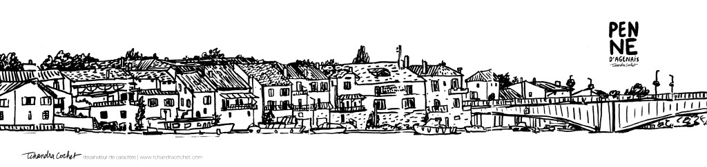 Carte postale panoramique Penne d'Agenais, carte postale dessin Penne d'Agenais