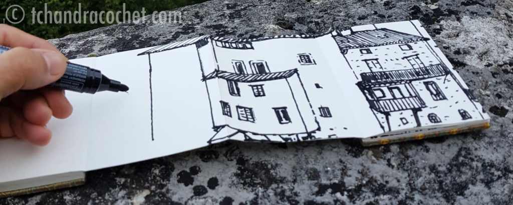 Dessin panoramique de Pont-en-Royans par Tchandra Cochet