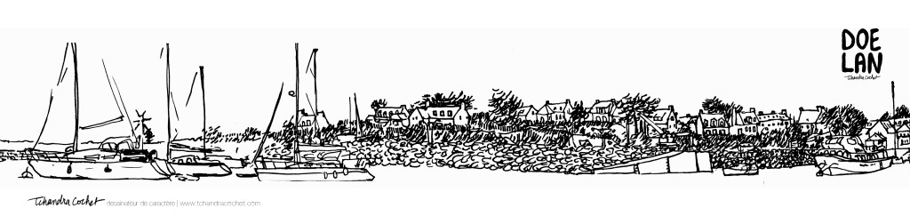 Carte postale panoramique Doelan, carte postale dessin Doelan