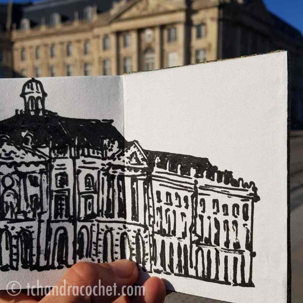Dessin de la place de la Bourse à Bordeaux