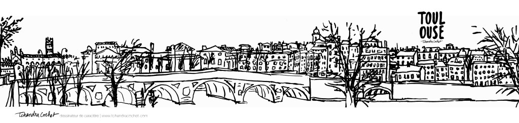 Carte postale panoramique Toulouse, carte postale dessin Toulouse